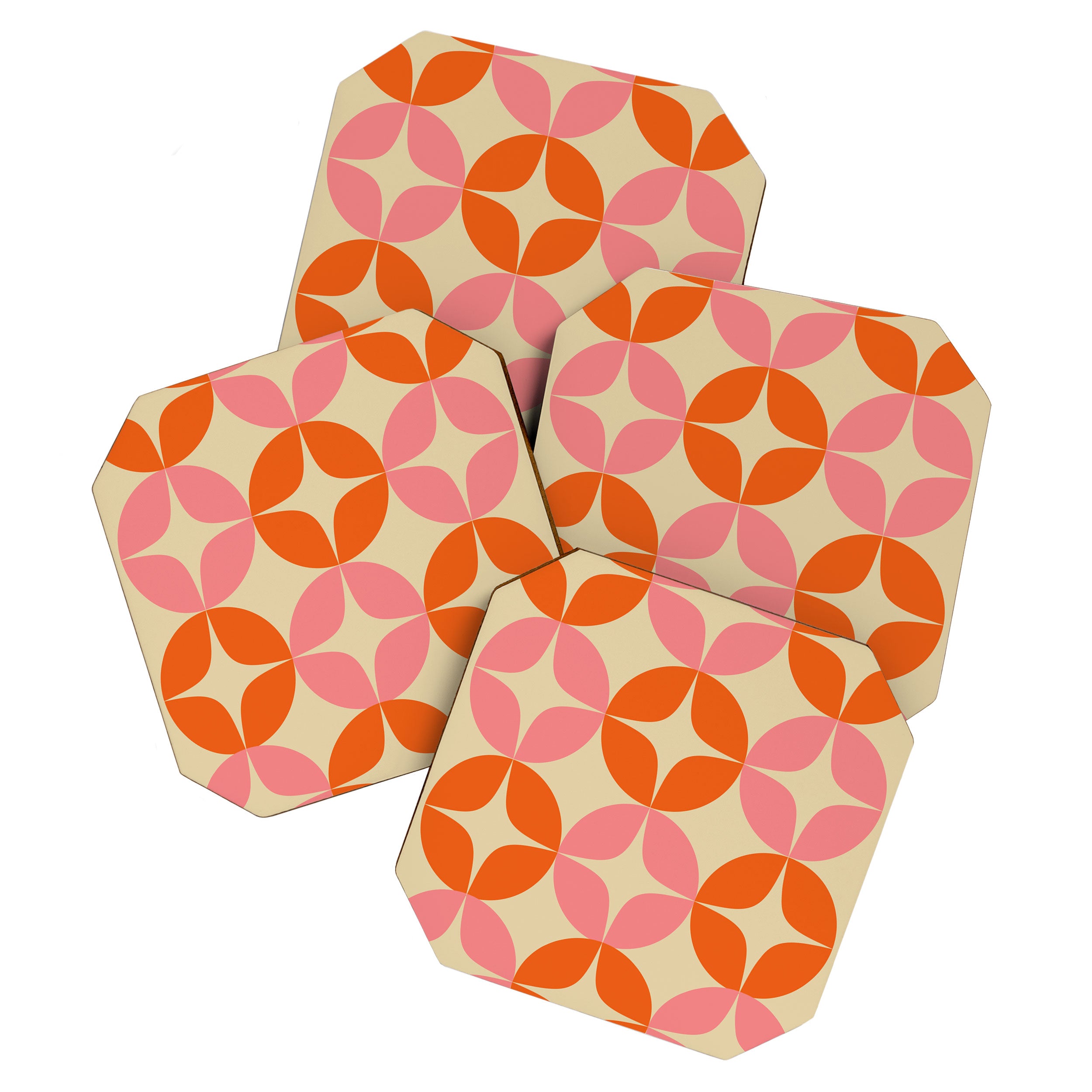 Mid Century Modern Pattern in Pink and Orange Coaster Gallery Image 1