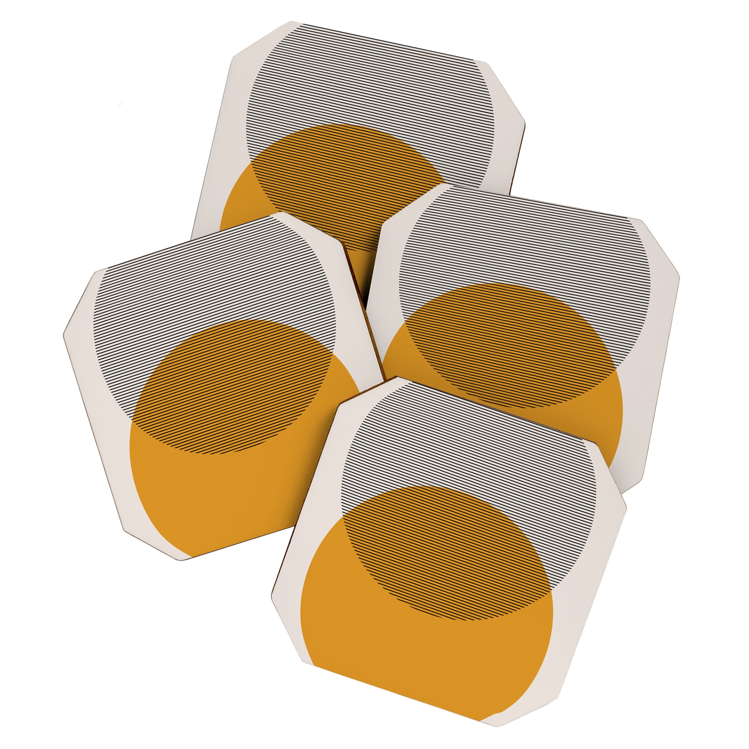 Mid Century Modern Shapes and Lines in Yellow Coaster Gallery Image 1