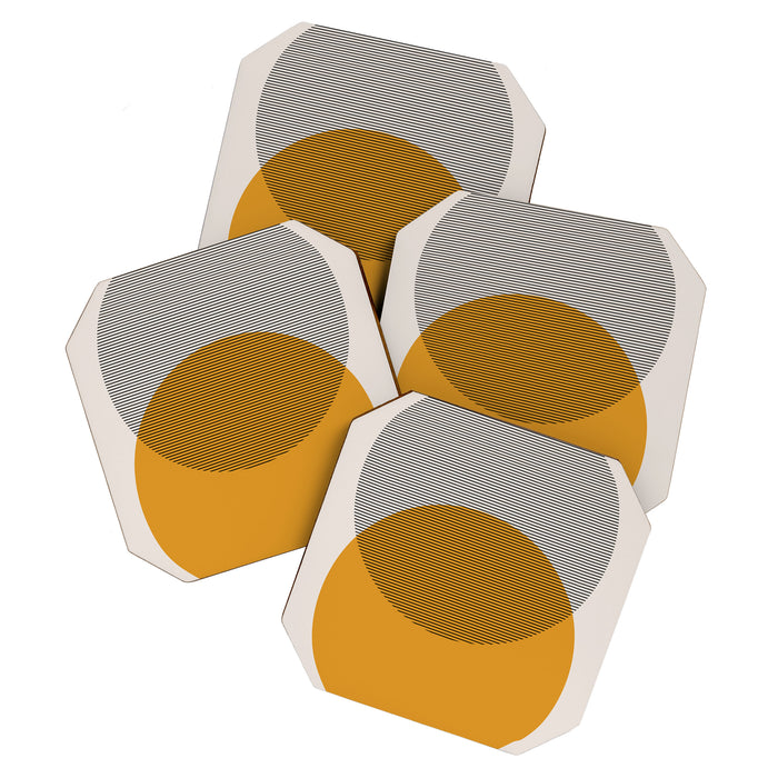 Mid Century Modern Shapes and Lines in Yellow Coaster Gallery Image 1