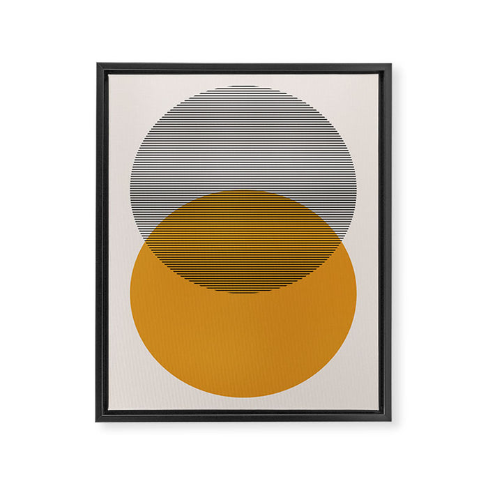 Mid Century Modern Shapes and Lines in Yellow Framed Canvas Print Gallery Image 1