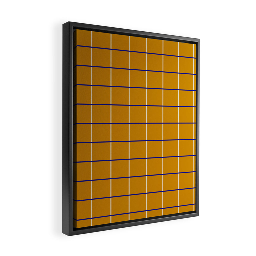 Midcentury Grid Lines in Mustard Yellow Framed Canvas Print Gallery Image 2