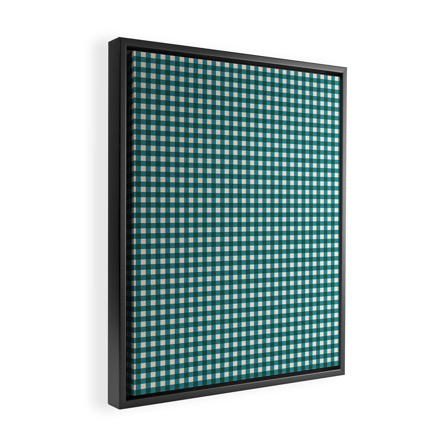 Mini Holiday Gingham in Teal Framed Canvas Print Gallery Image 2