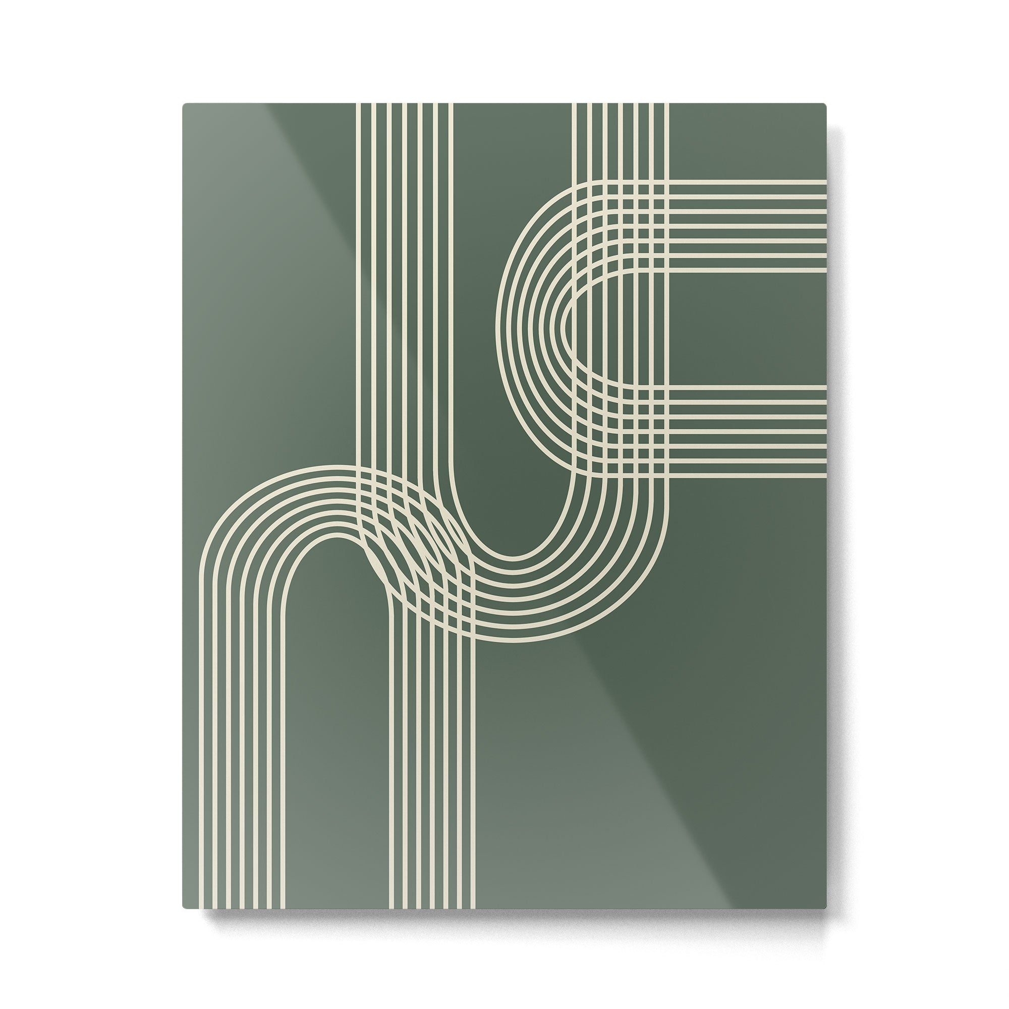 Minimalist Lines in Forest Green Metal Print Gallery Image 4