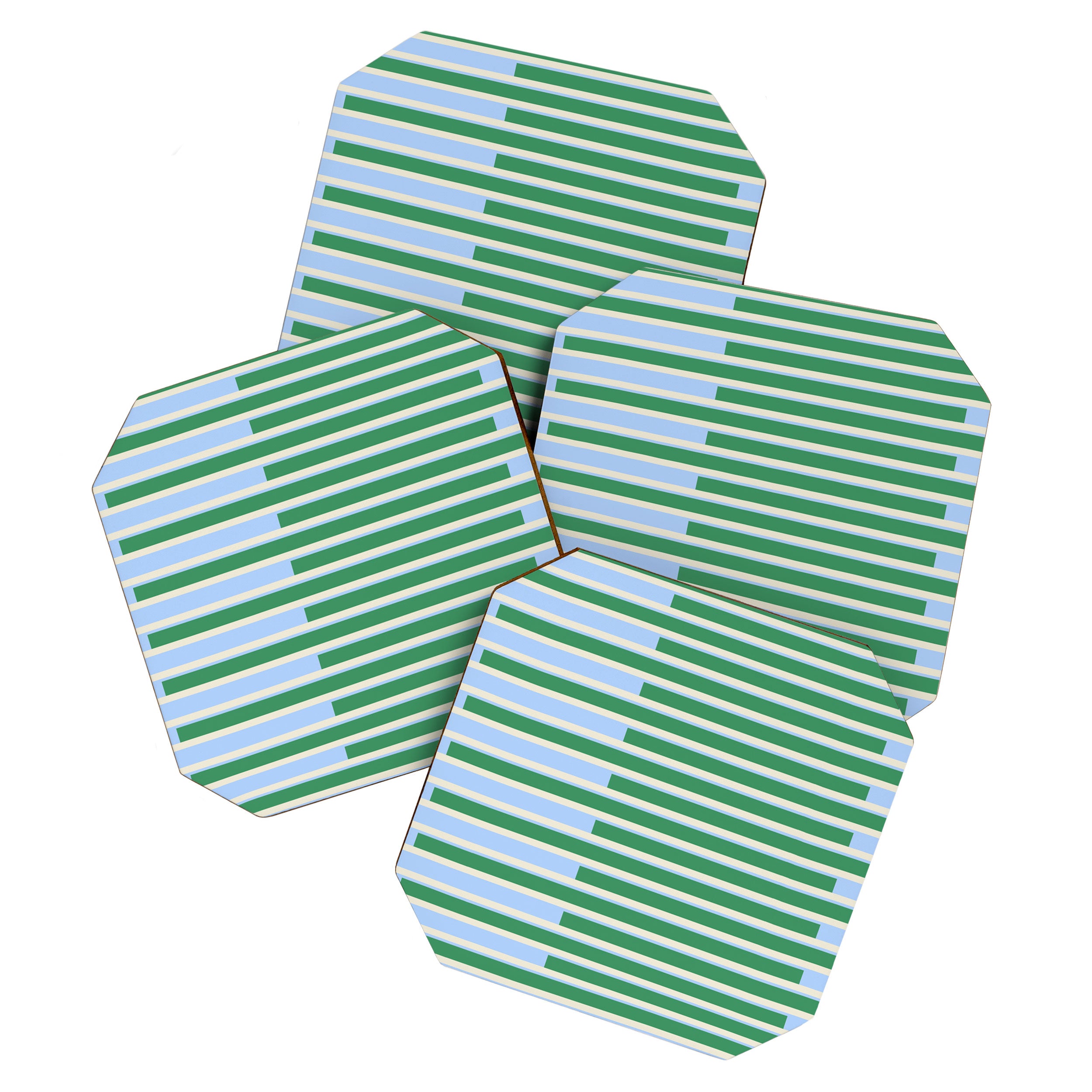 Minimalist Striped Pattern in Blue and Green Coaster Gallery Image 1