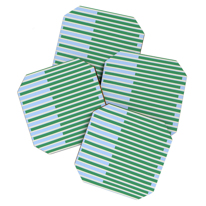 Minimalist Striped Pattern in Blue and Green Coaster Gallery Image 1