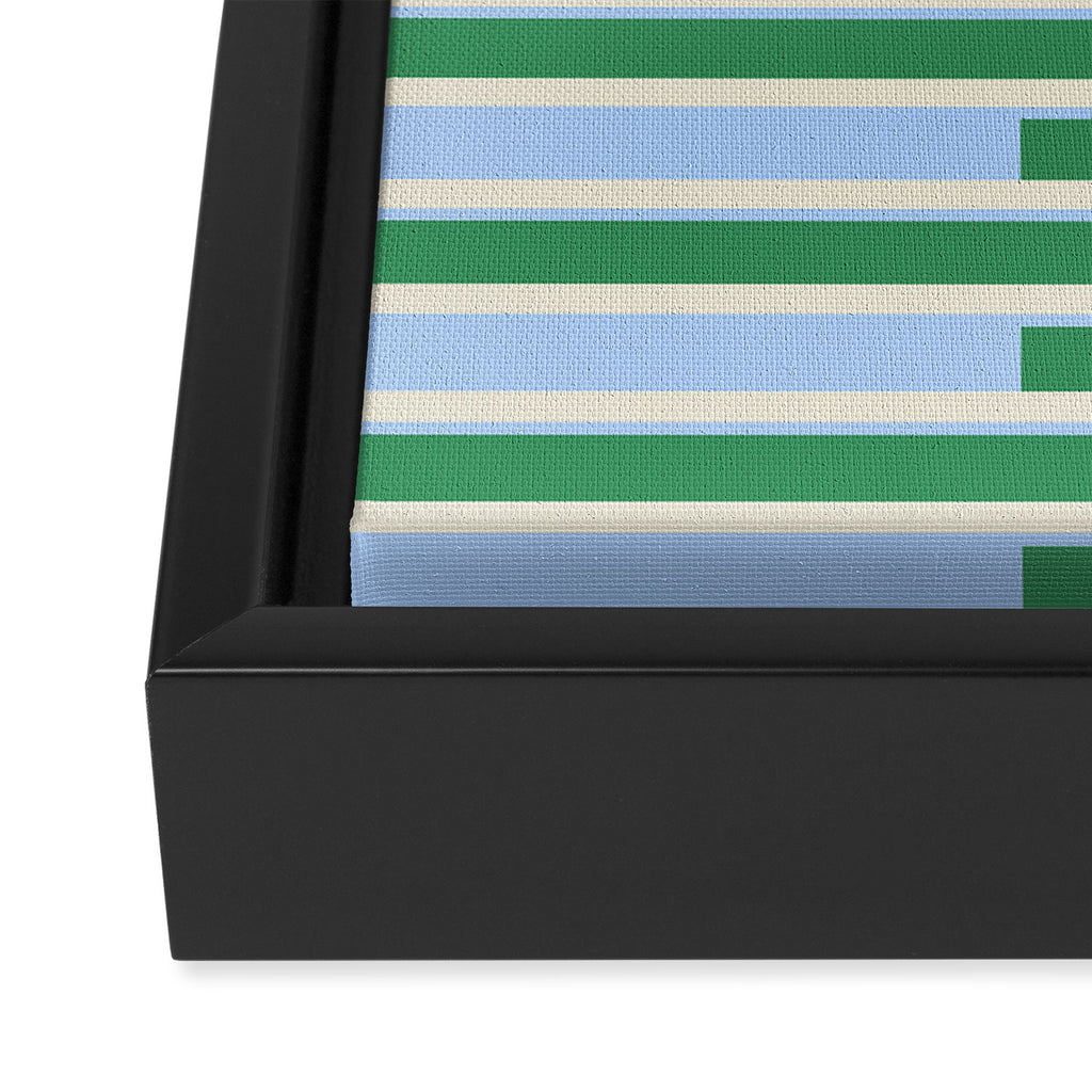 Minimalist Striped Pattern in Blue and Green Framed Canvas Print Gallery Image 3