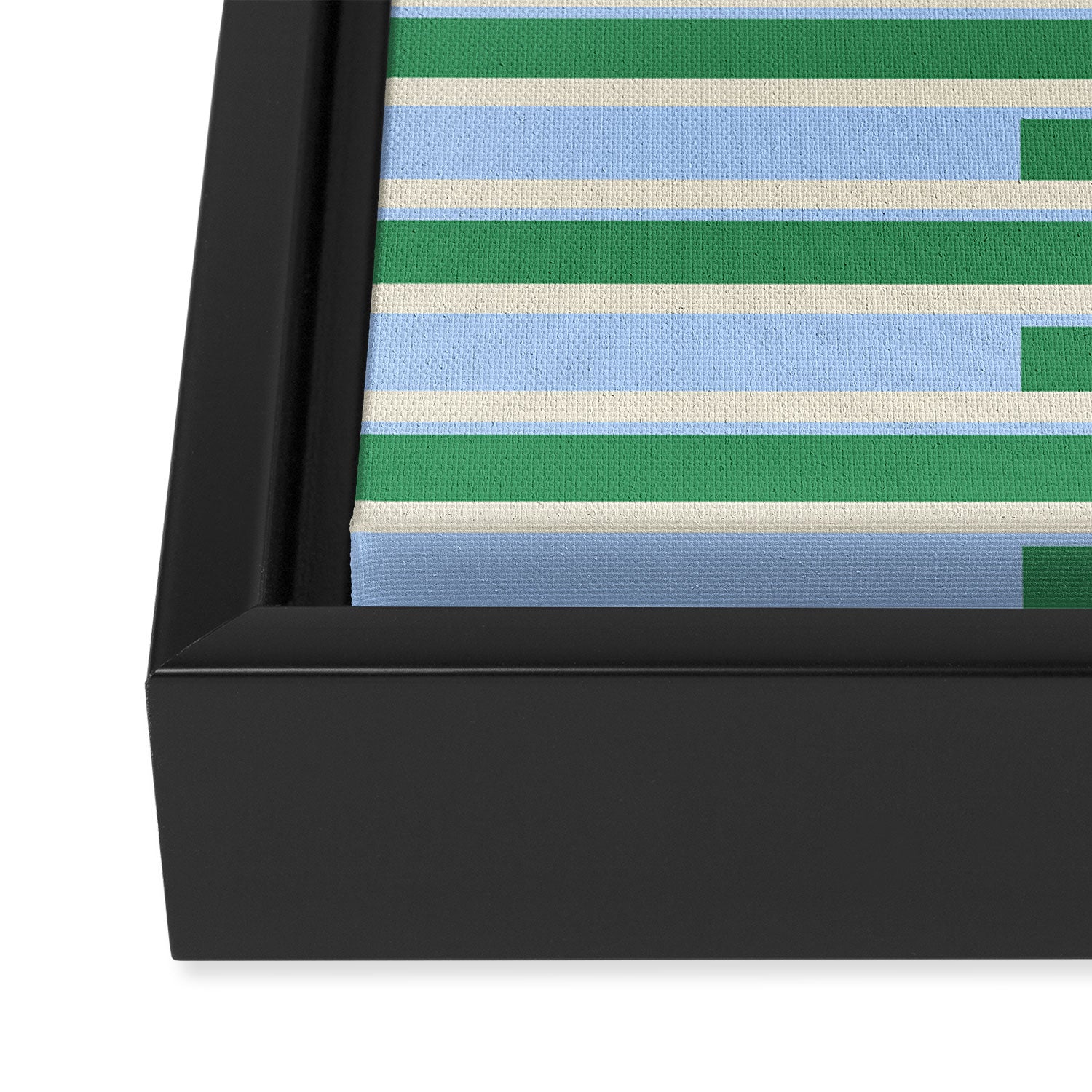 Minimalist Striped Pattern in Blue and Green Framed Canvas Print Gallery Image 3
