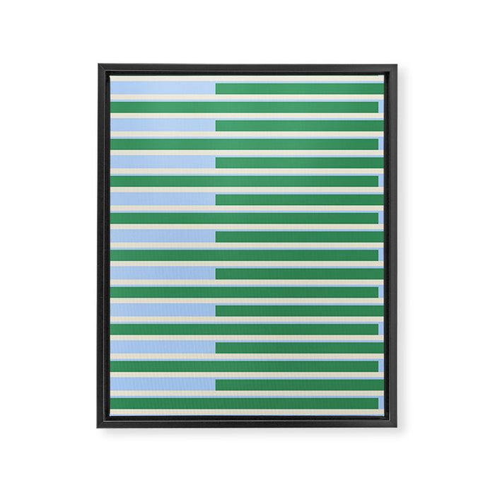 Minimalist Striped Pattern in Blue and Green Framed Canvas Print Gallery Image 1