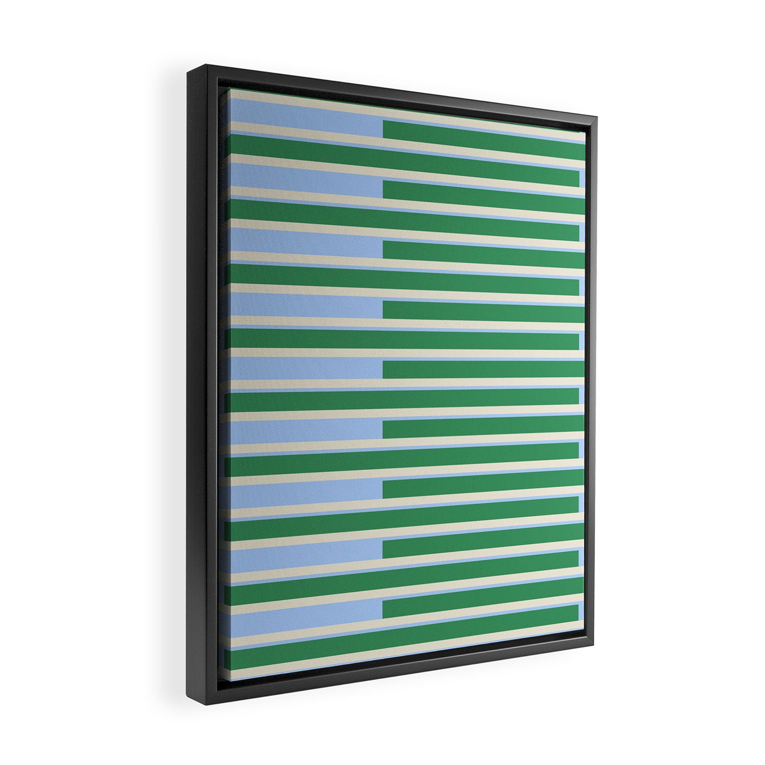 Minimalist Striped Pattern in Blue and Green Framed Canvas Print Gallery Image 2