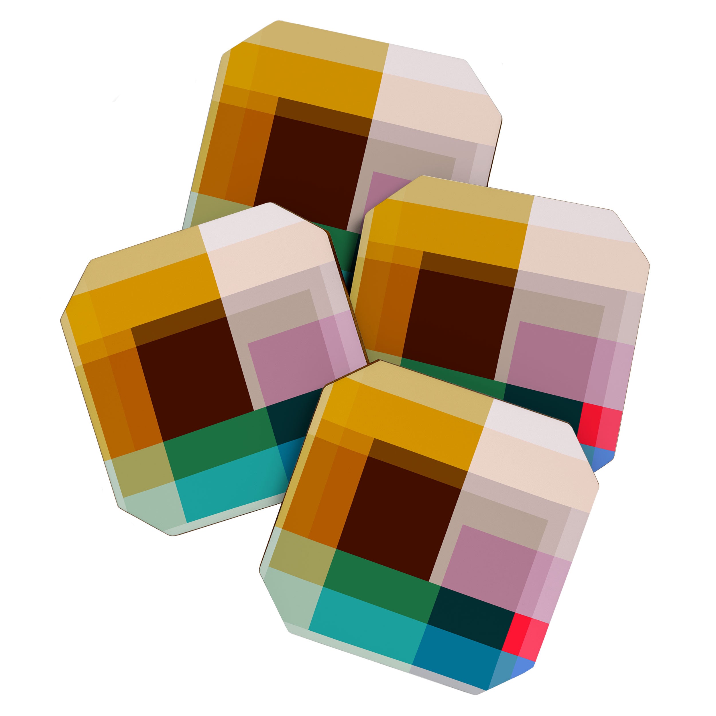 Modern Multicolor Geometric Abstract Art with Overlapping Shapes Coaster Gallery Image 1