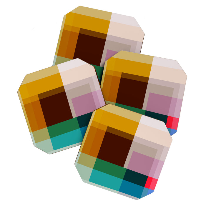 Modern Multicolor Geometric Abstract Art with Overlapping Shapes Coaster Gallery Image 1