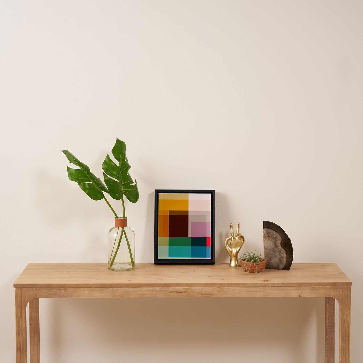 Modern Multicolor Geometric Abstract Art with Overlapping Shapes Framed Canvas Print Gallery Image 4