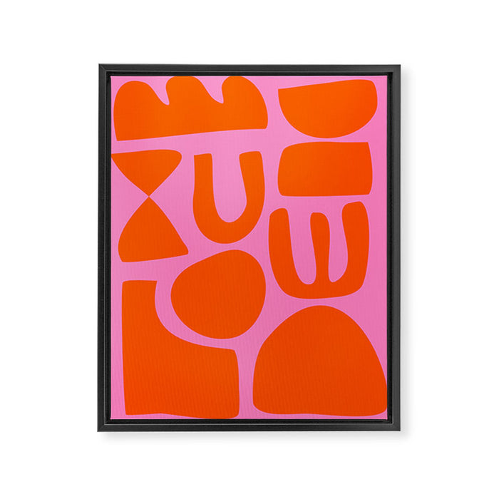 Orange Shapes on Pink Framed Canvas Print Gallery Image 1
