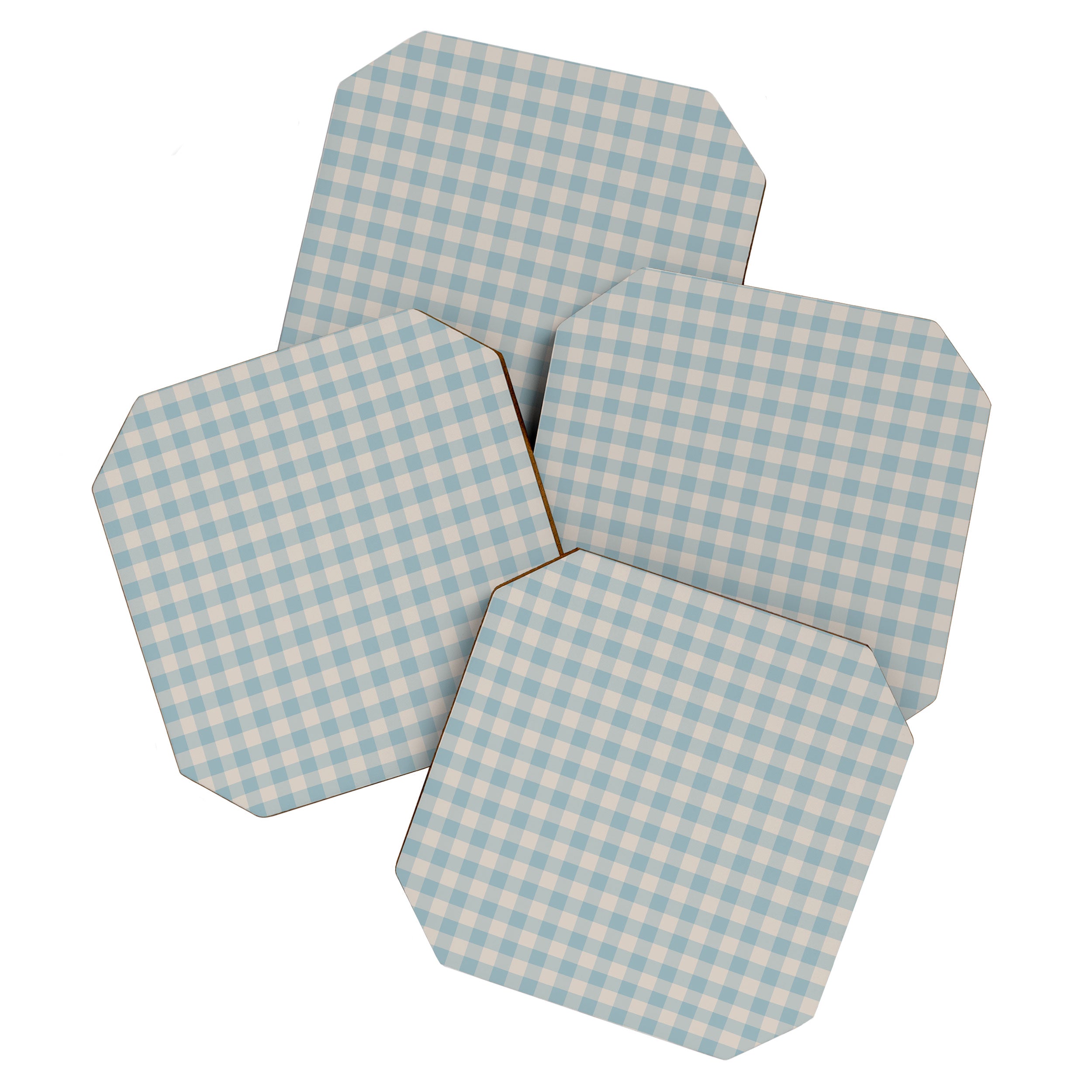 Pastel Blue Gingham Plaid Pattern Coaster Gallery Image 1