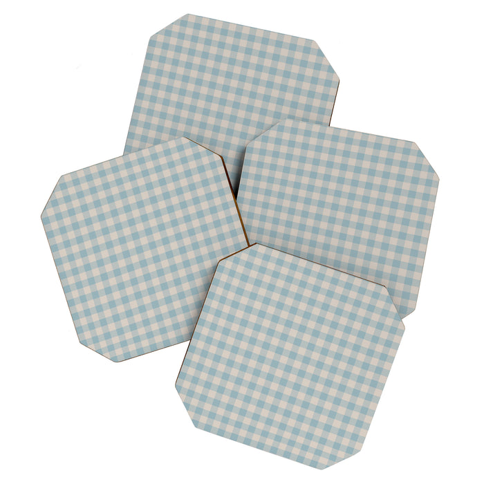 Pastel Blue Gingham Plaid Pattern Coaster Gallery Image 1