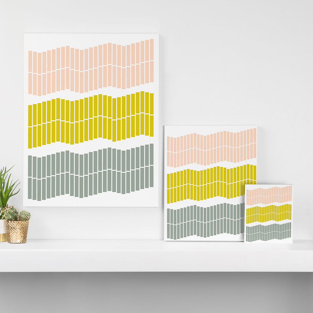 Minimalist Wavy Geometric Pattern in Pink, Gold, and Blue Canvas Print Gallery Image 3