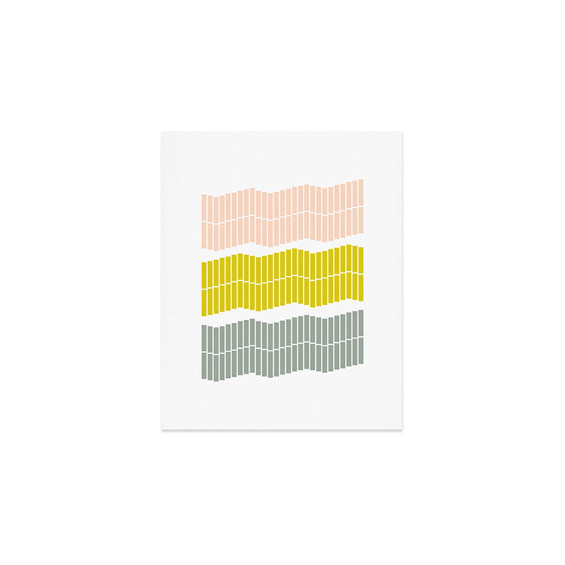 Minimalist Wavy Geometric Pattern in Pink, Gold, and Blue Art Print Gallery Image 1