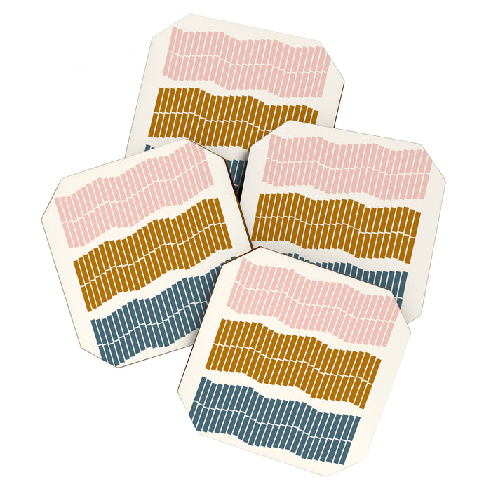 Minimalist Wavy Geometric Pattern in Pink, Gold, and Blue Coaster Gallery Image 1