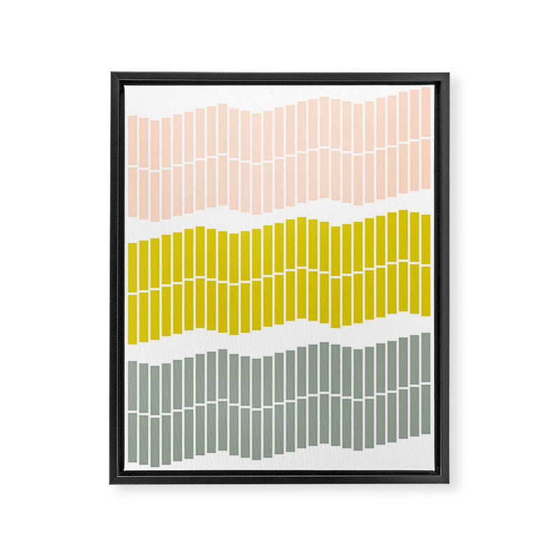 Minimalist Wavy Geometric Pattern in Pink, Gold, and Blue Framed Canvas Print Gallery Image 8