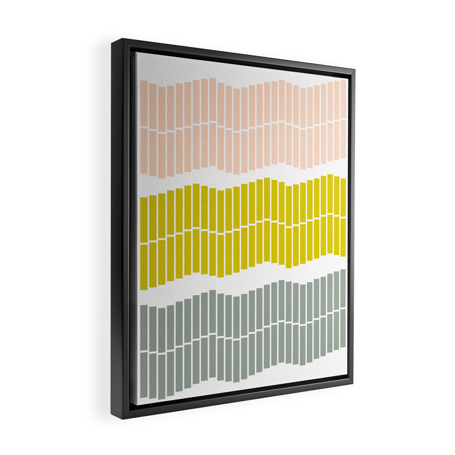 Minimalist Wavy Geometric Pattern in Pink, Gold, and Blue Framed Canvas Print Gallery Image 2