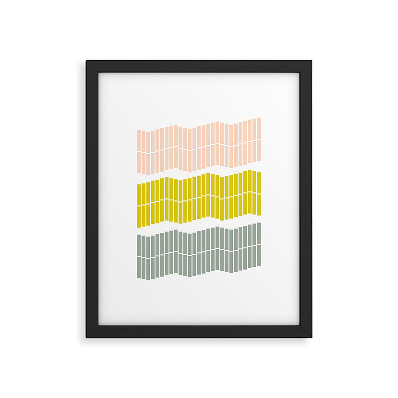 Minimalist Wavy Geometric Pattern in Pink, Gold, and Blue Framed Art Print Gallery Image 4