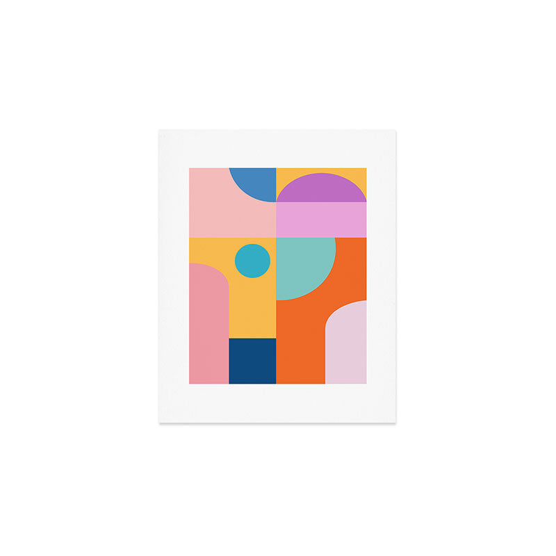 Playful Color Block Shapes in Bright Shades of Orange, Blue, Yellow, and Pink Art Print Gallery Image 1