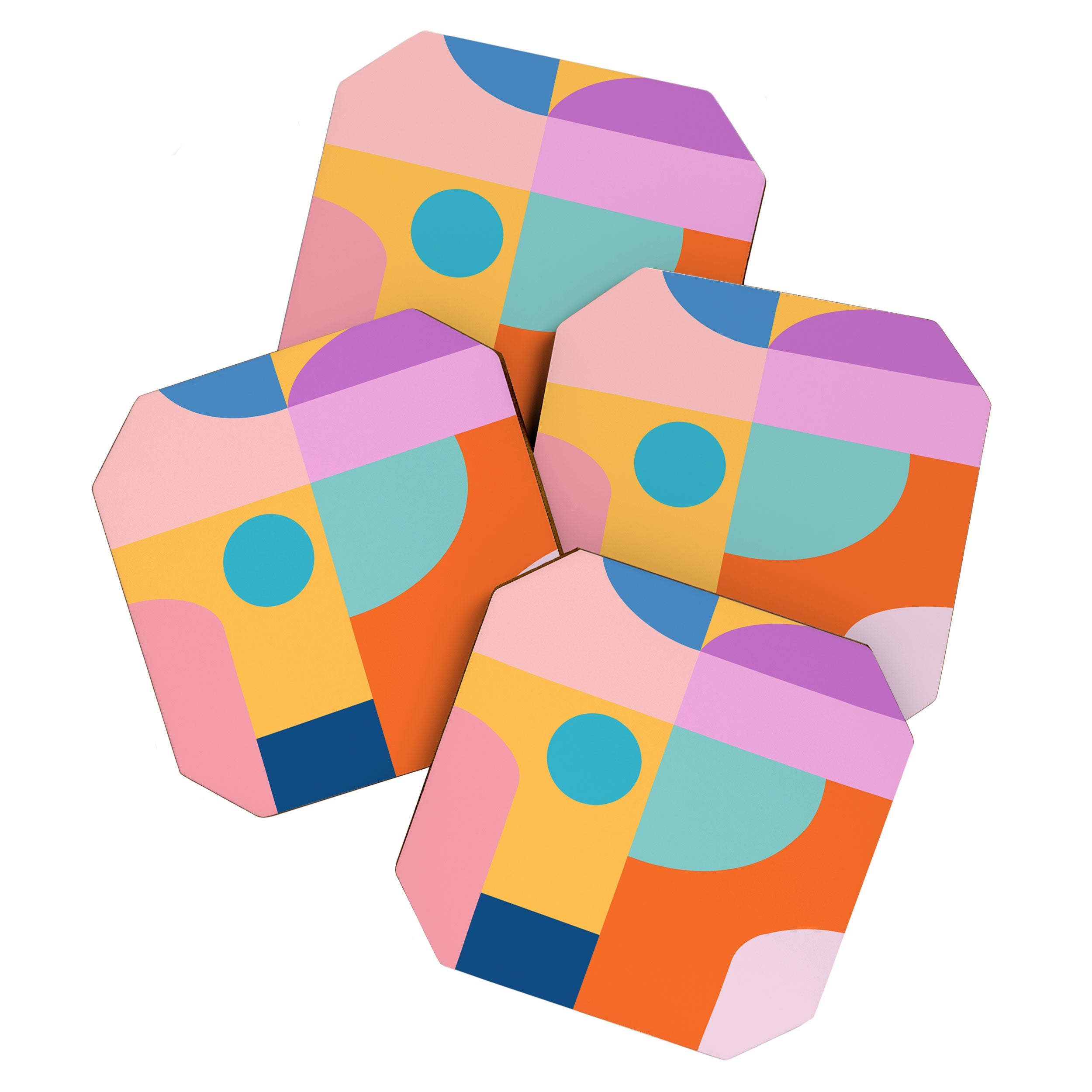 Playful Color Block Shapes in Bright Shades of Orange, Blue, Yellow, and Pink Coaster Gallery Image 1
