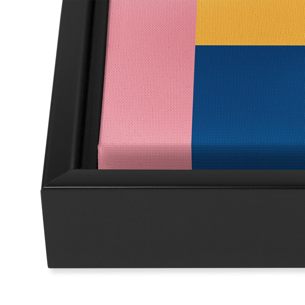 Playful Color Block Shapes in Bright Shades of Orange, Blue, Yellow, and Pink Framed Canvas Print Gallery Image 3