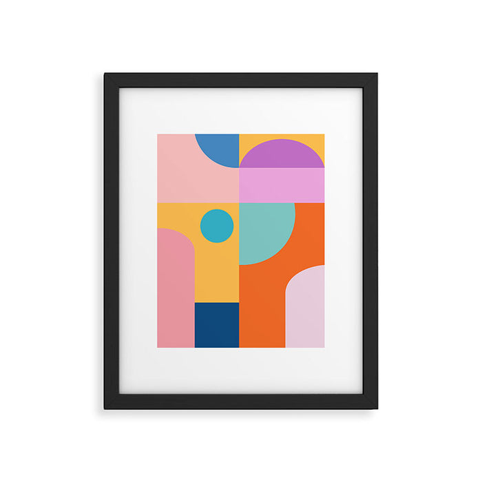 Playful Color Block Shapes in Bright Shades of Orange, Blue, Yellow, and Pink Framed Art Print Gallery Image 1