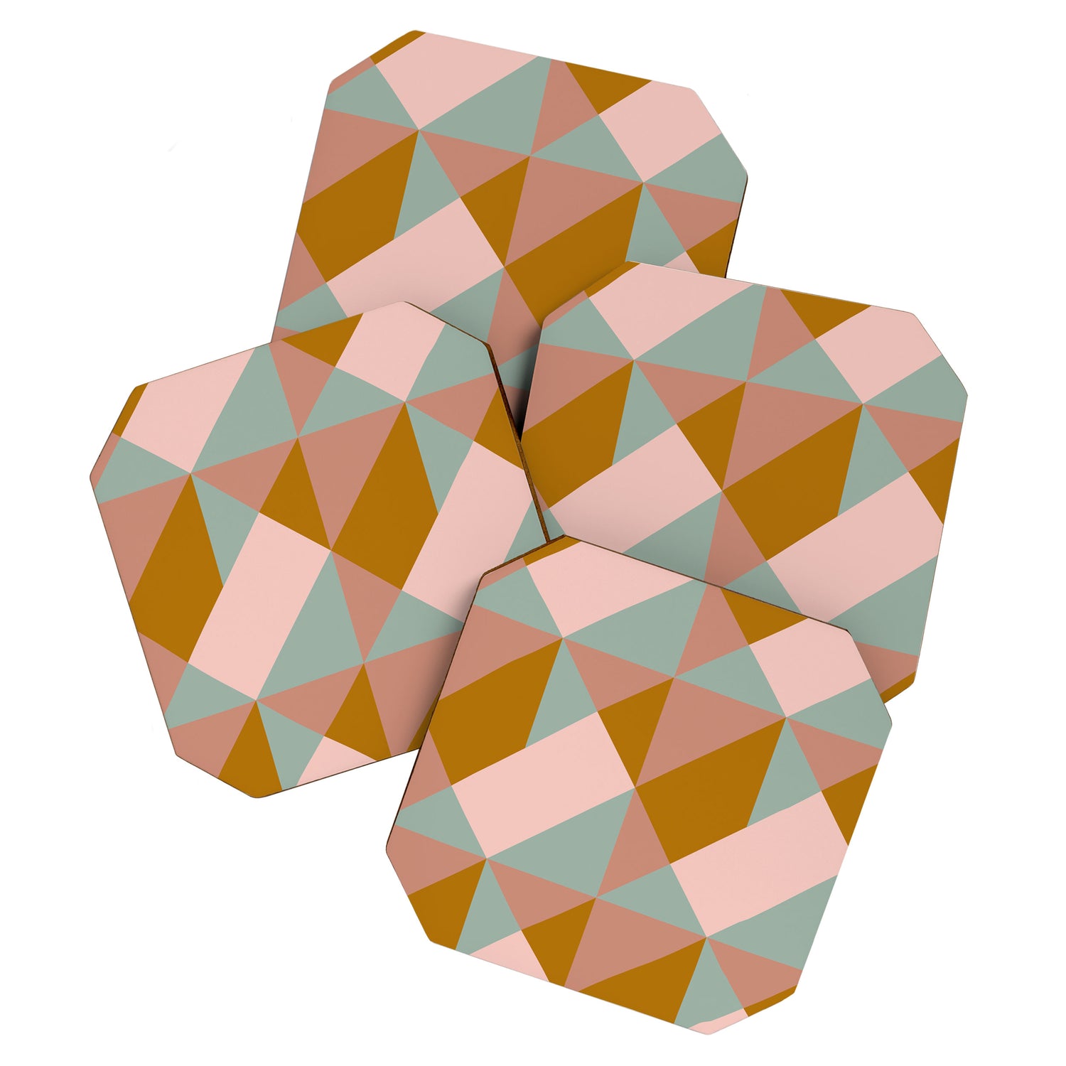 Retro Geometric Triangles in Earthy Pastels Coaster Gallery Image 1