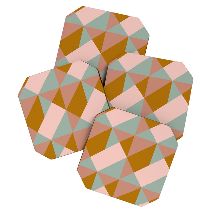 Retro Geometric Triangles in Earthy Pastels Coaster Gallery Image 1