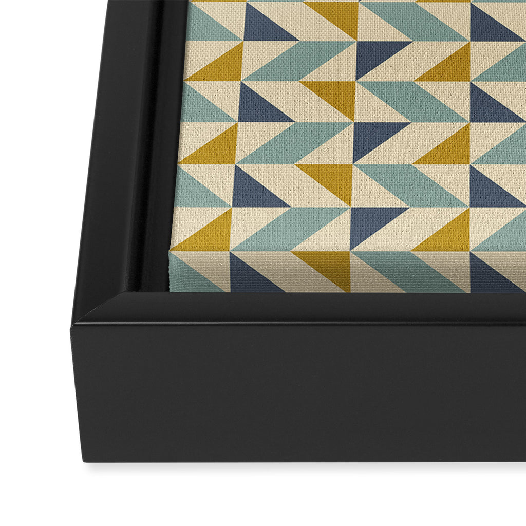 Retro Geometric Triangles in Gold and Blue Framed Canvas Print Gallery Image 3