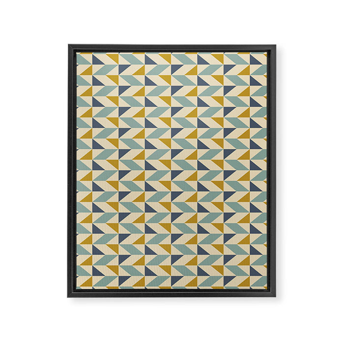 Retro Geometric Triangles in Gold and Blue Framed Canvas Print Gallery Image 1