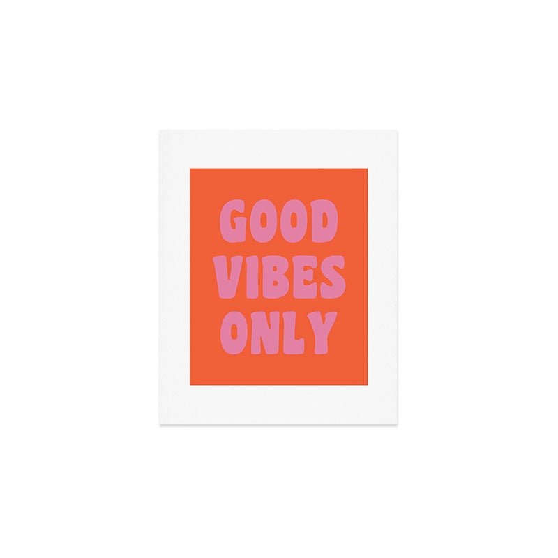 Retro Good Vibes Only Lettering in Pink and Orange Art Print Gallery Image 1