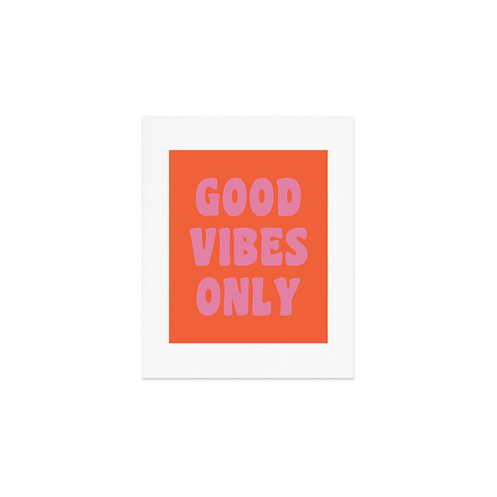 Retro Good Vibes Only Lettering in Pink and Orange Art Print Gallery Image 1