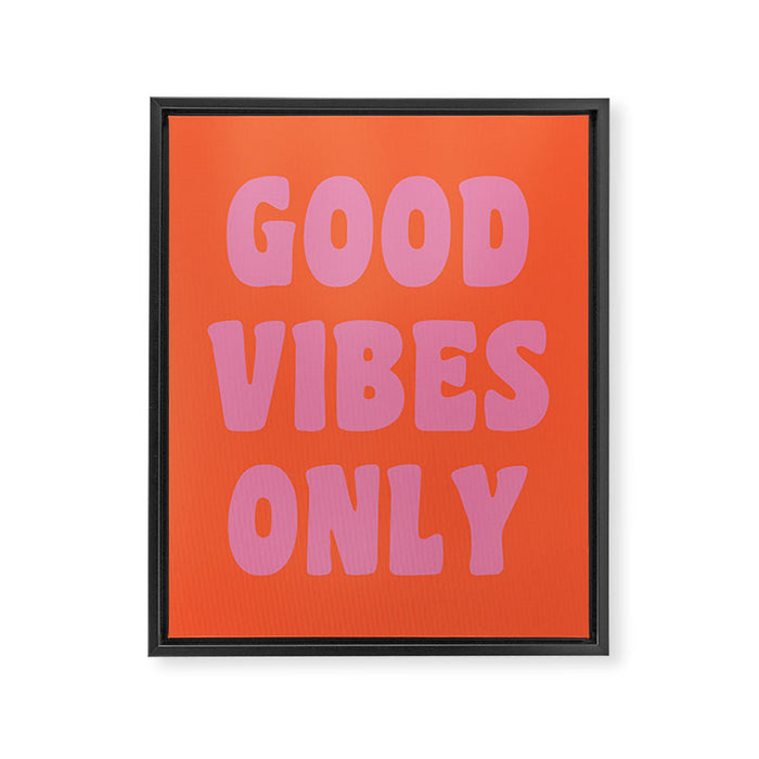 Retro Good Vibes Only Lettering in Pink and Orange Framed Canvas Print Gallery Image 1