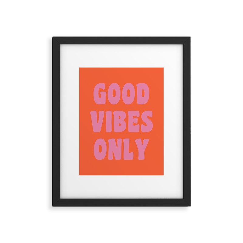 Retro Good Vibes Only Lettering in Pink and Orange Framed Art Print Gallery Image 5