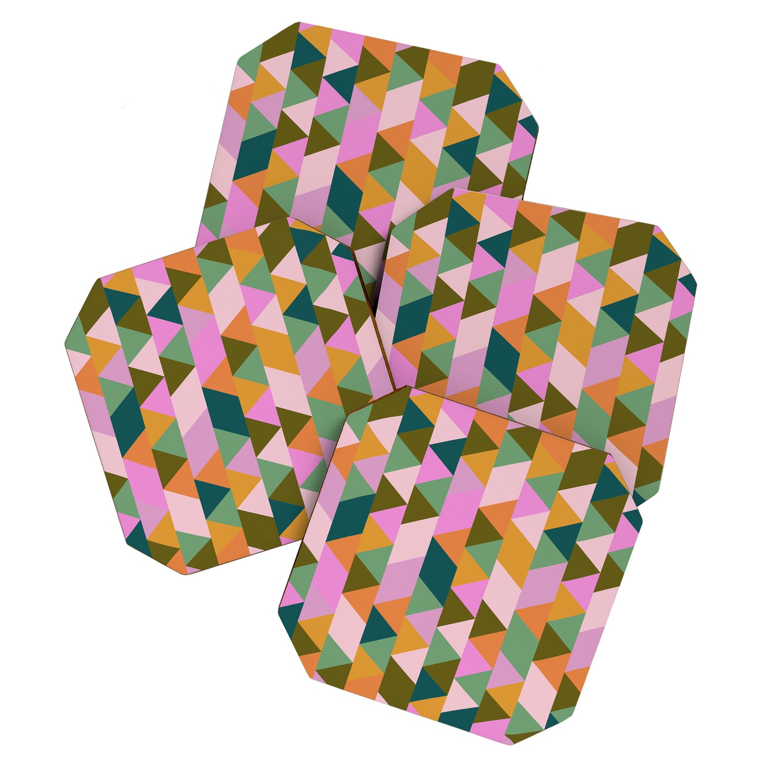 Retro Modern Pink Green Geometric Triangle Art Coaster Gallery Image 1