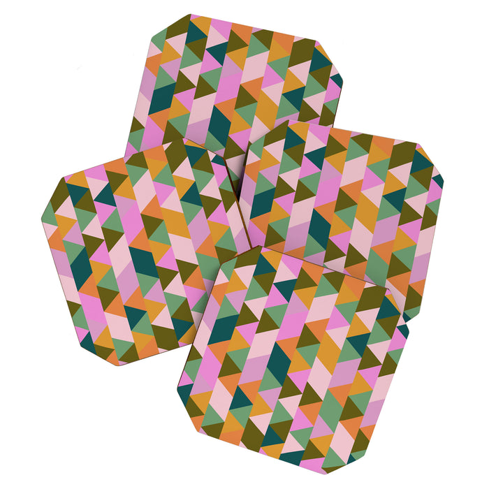 Retro Modern Pink Green Geometric Triangle Art Coaster Gallery Image 1