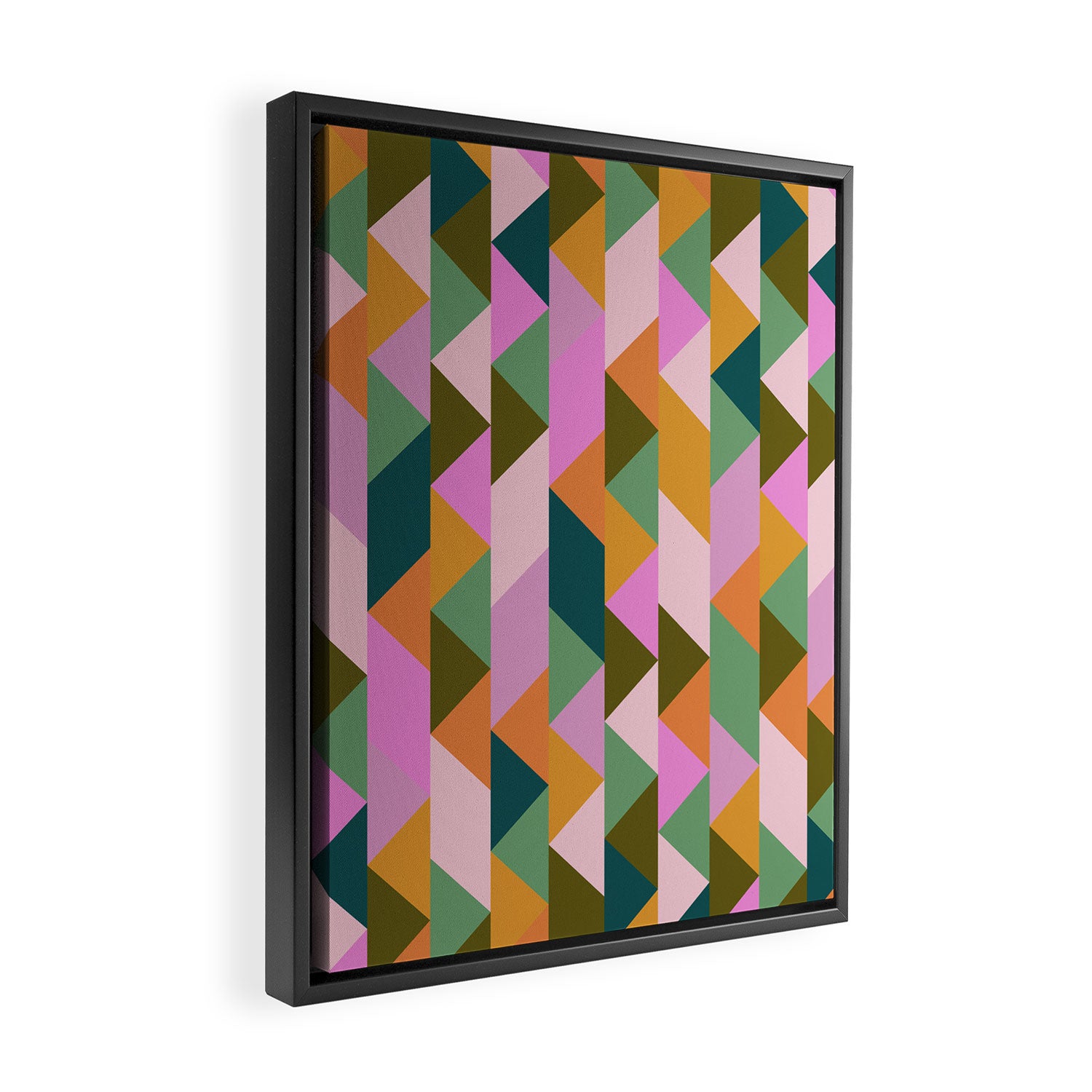 Retro Modern Pink Green Geometric Triangle Art Framed Canvas Print Gallery Image 2