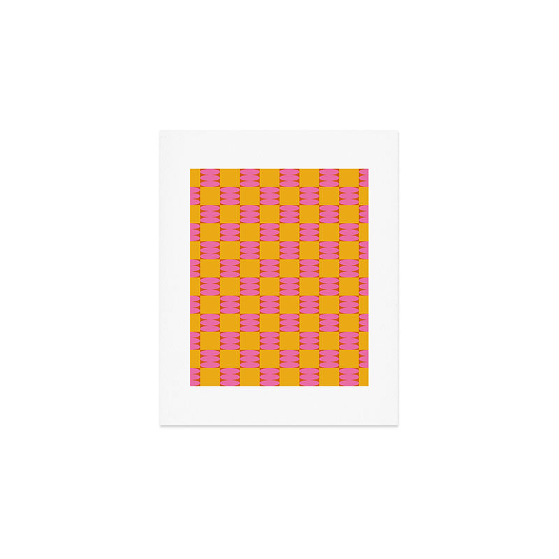 Retro Pink and Yellow Checkerboard Shapes Art Print Gallery Image 1