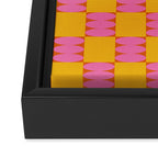 Retro Pink and Yellow Checkerboard Shapes Framed Canvas Print Gallery Image 3