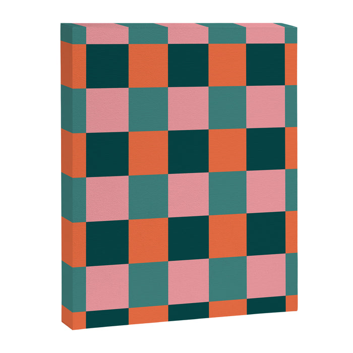 Retro Teal Green and Orange Checkerboard Canvas Print Gallery Image 1