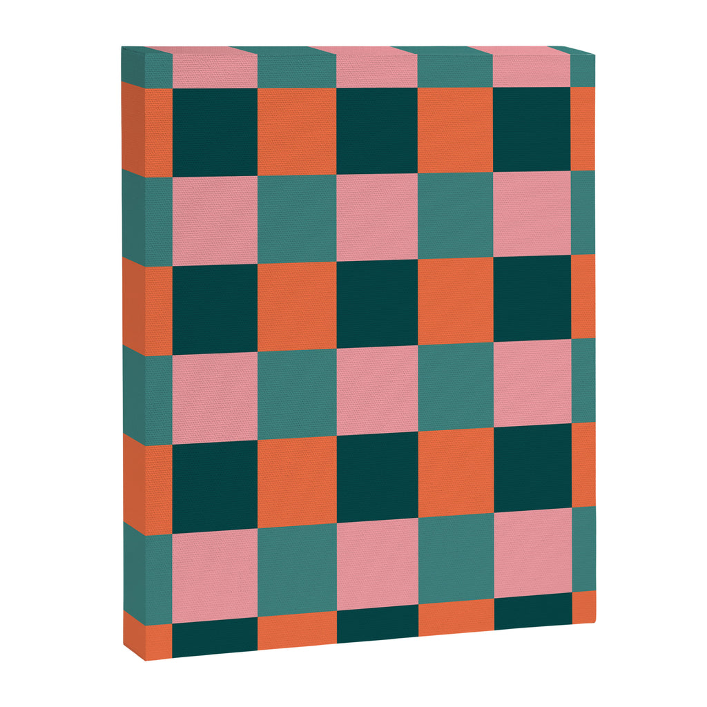 Retro Teal Green and Orange Checkerboard Canvas Print Gallery Image 8