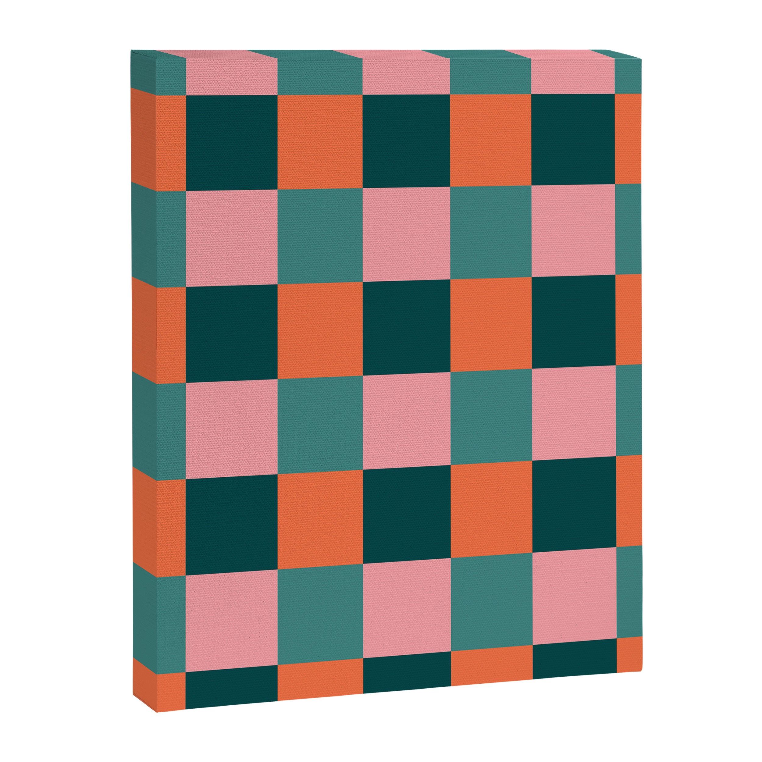 Retro Teal Green and Orange Checkerboard Canvas Print Gallery Image 8