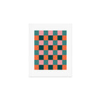 Retro Teal Green and Orange Checkerboard Art Print Gallery Image 1