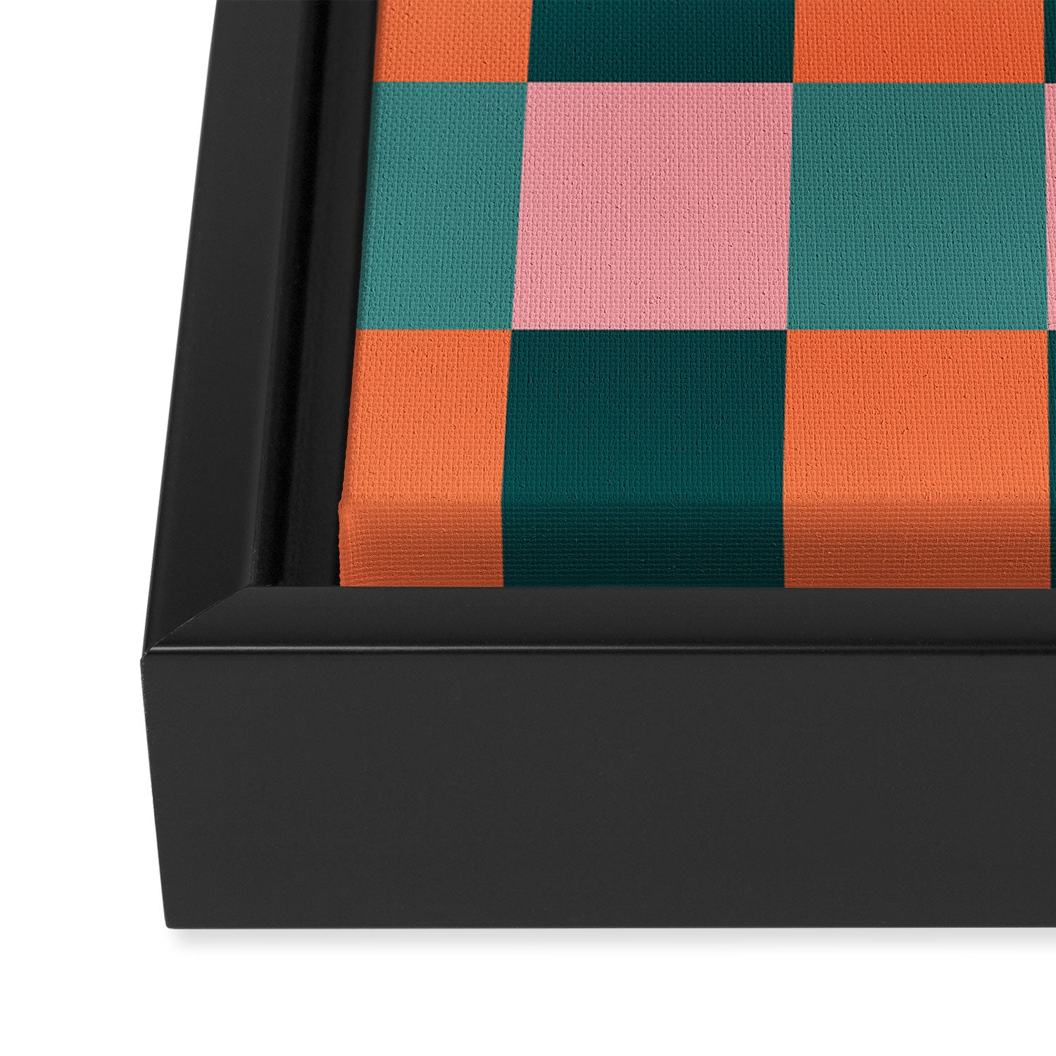 Retro Teal Green and Orange Checkerboard Framed Canvas Print Gallery Image 3