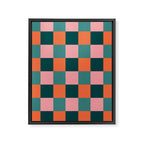 Retro Teal Green and Orange Checkerboard Framed Canvas Print Gallery Image 8