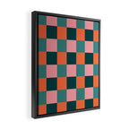 Retro Teal Green and Orange Checkerboard Framed Canvas Print Gallery Image 2