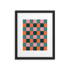 Retro Teal Green and Orange Checkerboard Framed Art Print Gallery Image 6